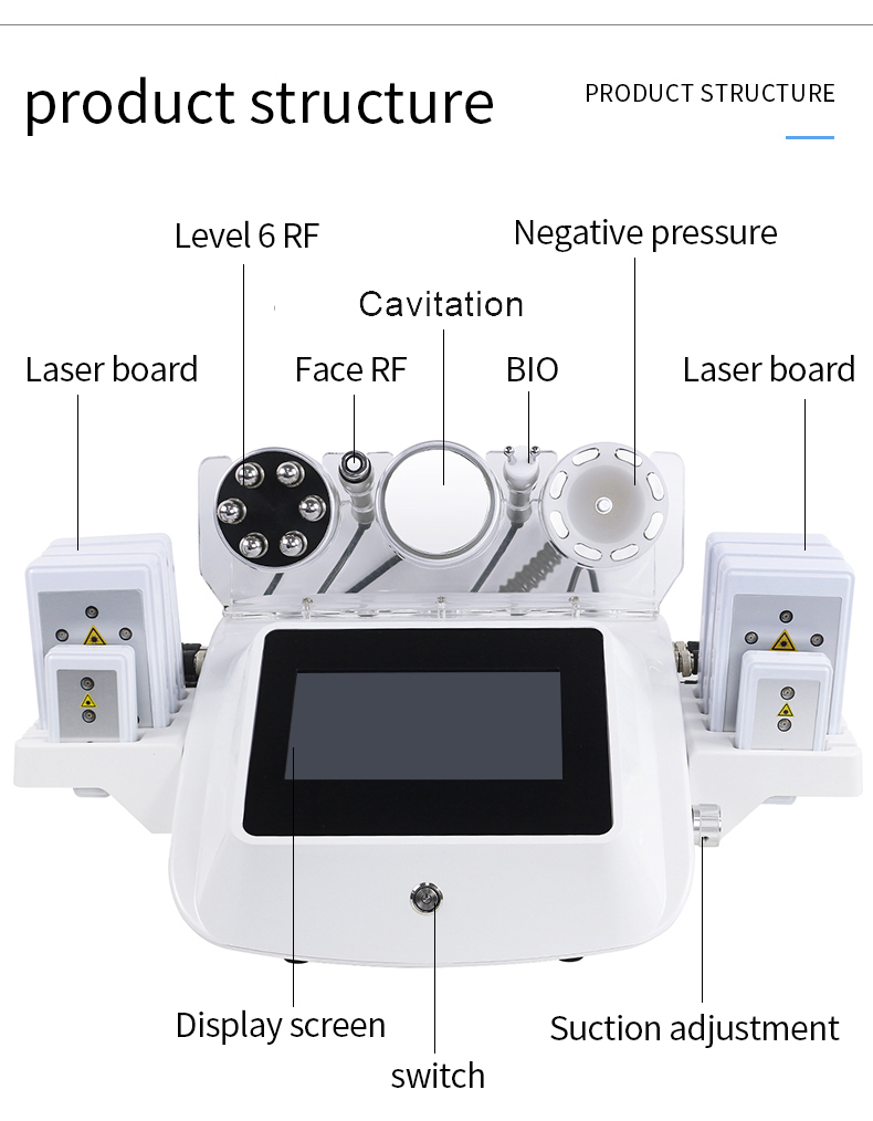 40K Cavitation Lipo laser Slimming Equipment Vacuum Therapy Body Weight Loss Ultrasonic RF Skin Tightening Machine with 6 handles