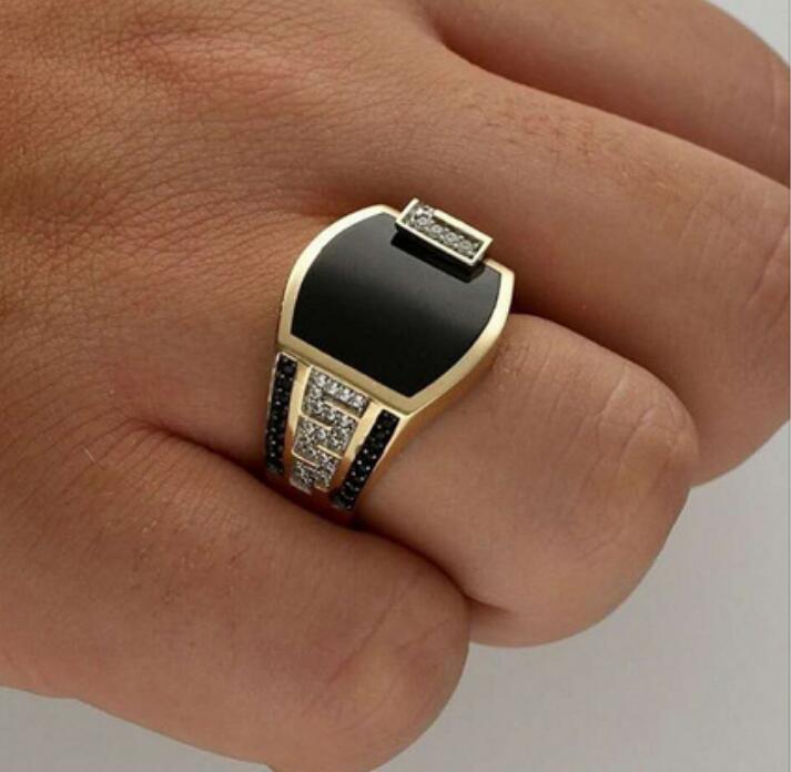 Retro Men Band Ring Black Zircon Rings for Women Punk Hip Hop Fashion Gold Silver Jewelry Gift