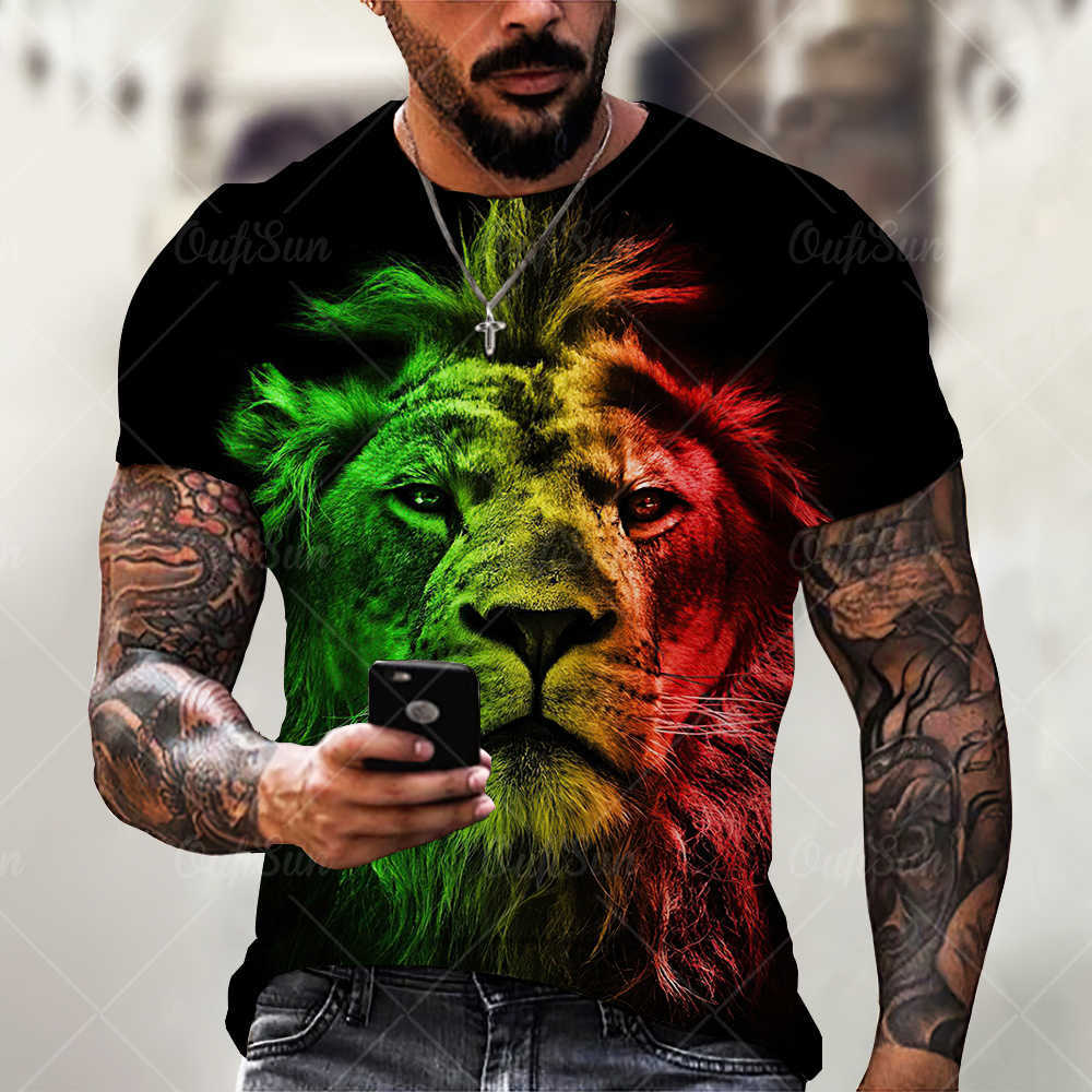 T-shirts pour hommes Mode d'été Animal Lion imprimé en 3D T-shirt pour hommes Col rond décontracté manches courtes polyester hommes et femmes tout usage clo 022223H