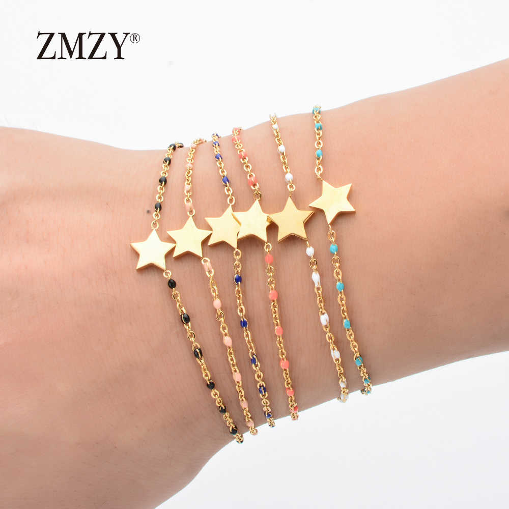 Catena a maglie ZMZY 6 pz / lotto Colore misto Boho Star Bracciale con ciondoli Colore oro Catena a maglie Gioielli Bracciale in acciaio inossidabile Accessori donna G230222