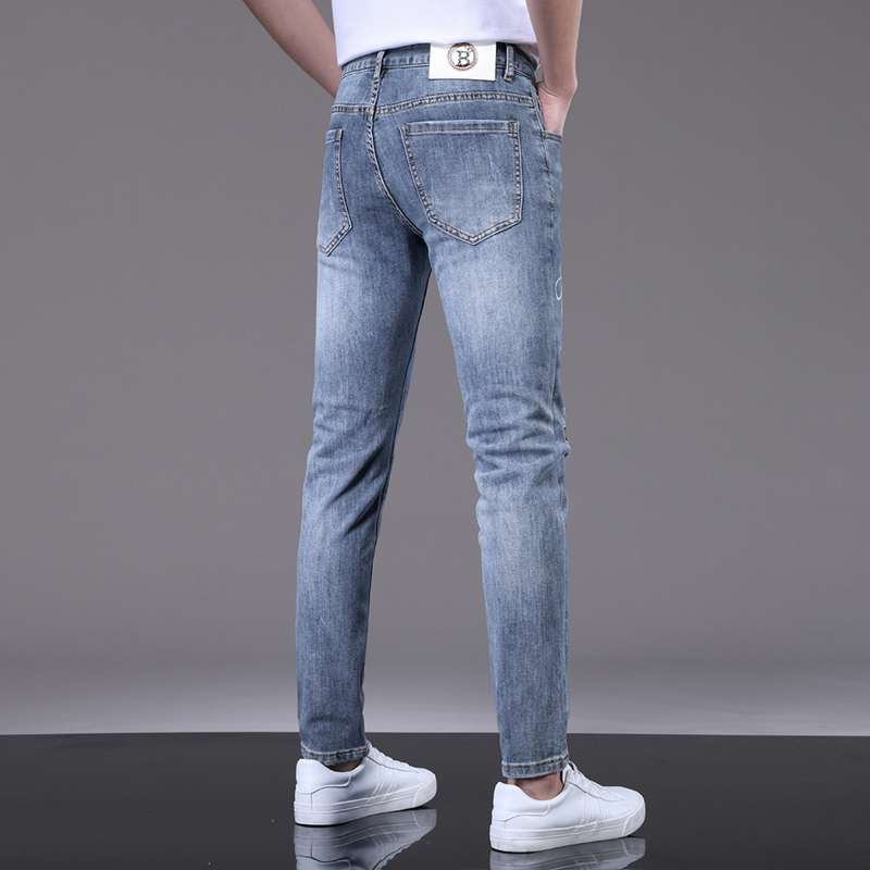 Men's Jeans Spring Summer Thin Slim Fit European American High-end Brand Small Straight Double F Pants KF7523-1