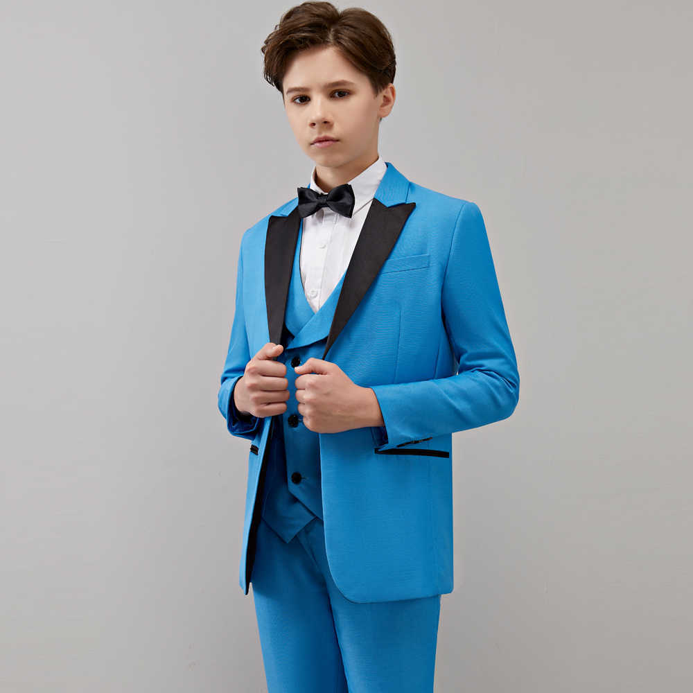 Ensembles de vêtements Garçons Costume formel Mariage Campus Dent Tuxedo Robe Gentleman Enfants Veste Gilet Pantalon Cérémonie Come Blue W0224