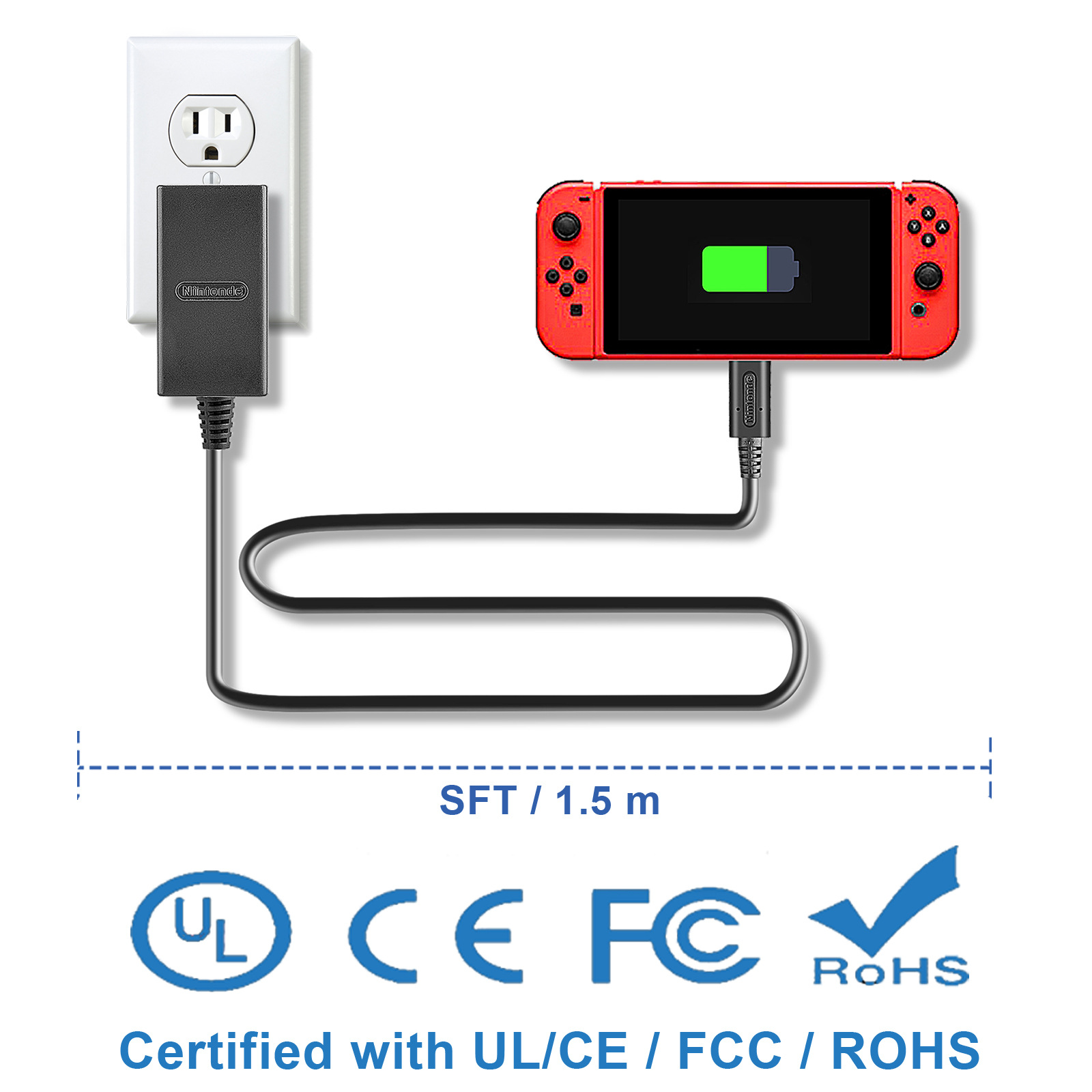 Nintendo Switch Lite Charger için Güvenli Hızlı Şarj Çok Fonksiyonlu15V 2.6a AC Adaptörü