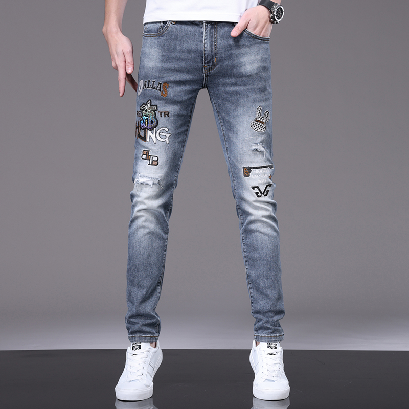 Мужские джинсы весна лето Тонкое тонкое подходящее европейское американское высококачественное бренд маленькие прямые двойные брюки KF7525-2