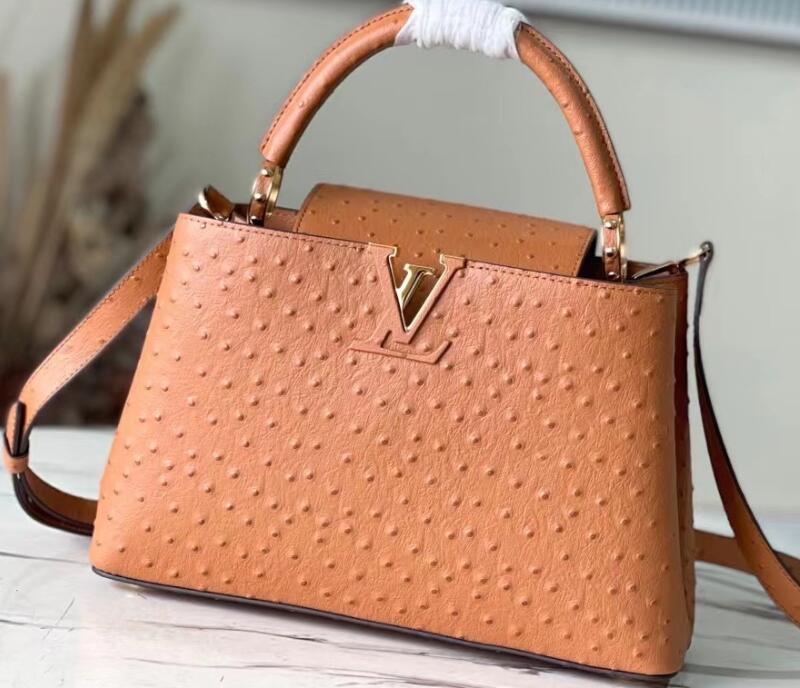 Realfine Bags 5A M95393 31.5cm Capucines MM Fourre-tout en cuir d'autruche Sac à main Sacs à bandoulière pour femmes avec sac à poussière