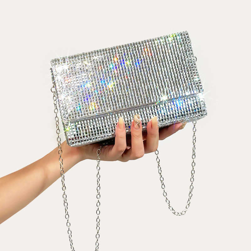 2023 Toppkvalitet Kvinnor Kv￤llsp￥sar Bankett Full Side Clutch Purse Dinner Chain Bags Bling Purse Drop Shipping 230224