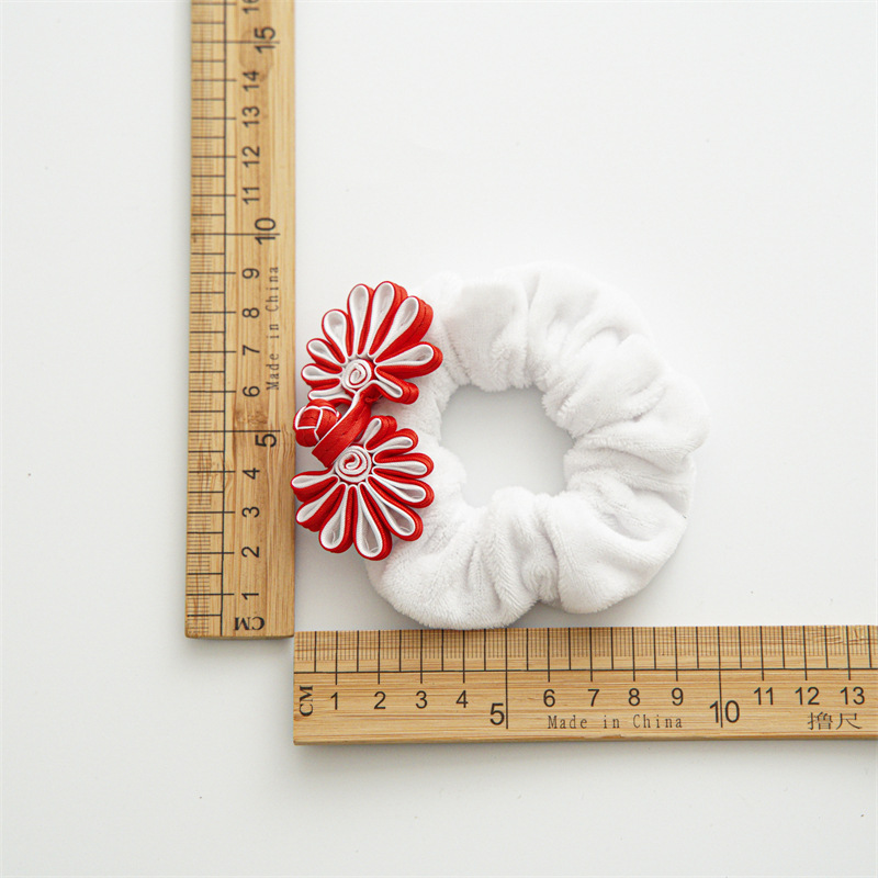 New Year Pony Tails Holder Red Chinese Knot Flannel Large Intestine Hair Band Accessories Cross Border Women's All-Match Elastic Hair Ring