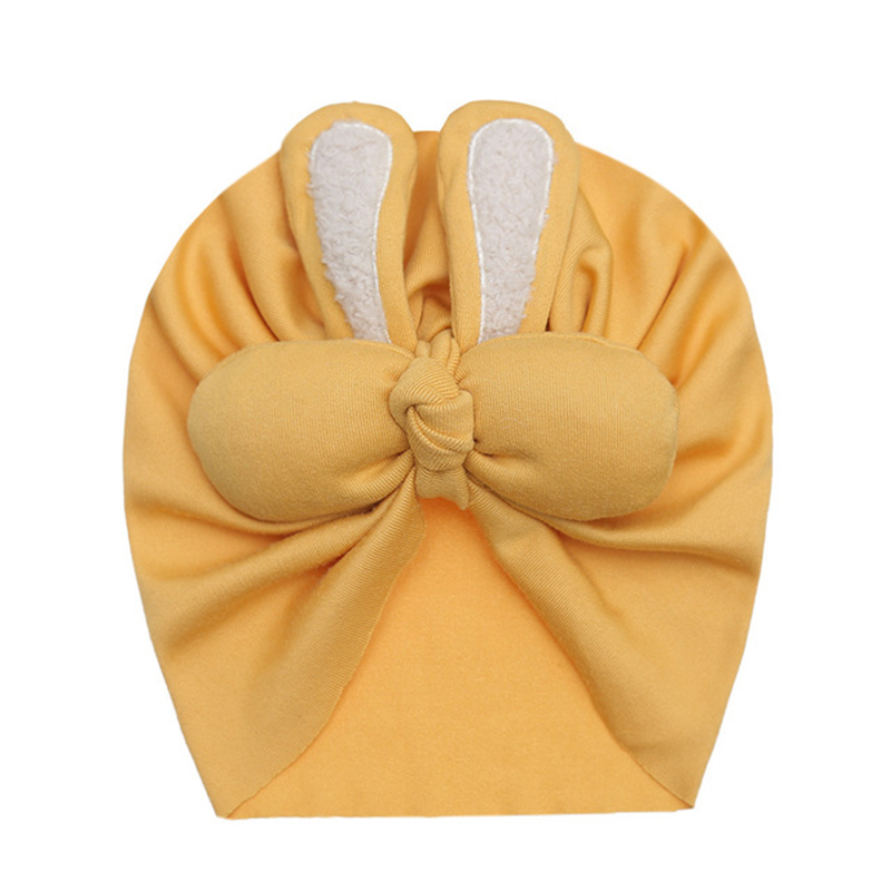 2023 New Hair Accessories Baby Girls Cute Bonnet Newborn Rabbit Bow Beanie Cotton Solid Cartoon Skullcap Children Indian Hat Infant Turban Cap