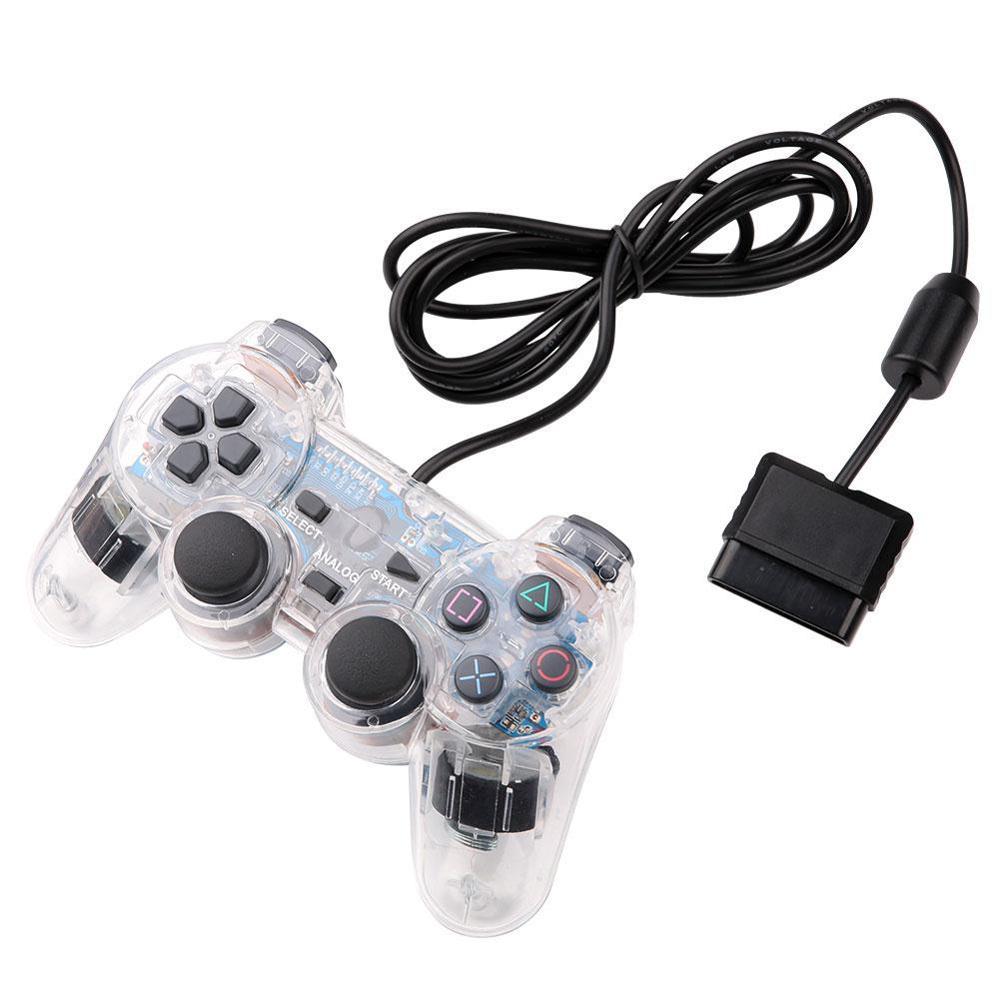 Contrôleur PS2 de jeu vidéo sans fil de manette de jeu de vibration filaire pour le joystick Playstation 2 transparent clair