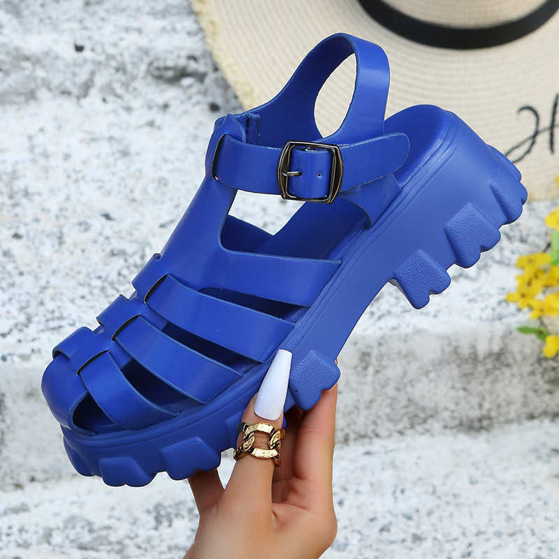 Sandals 2022 New Thick Sole Women Wrap Toe Hollow Outs Roman Sandalias Casual Beach Shoes Summer Platform Woman Y2302