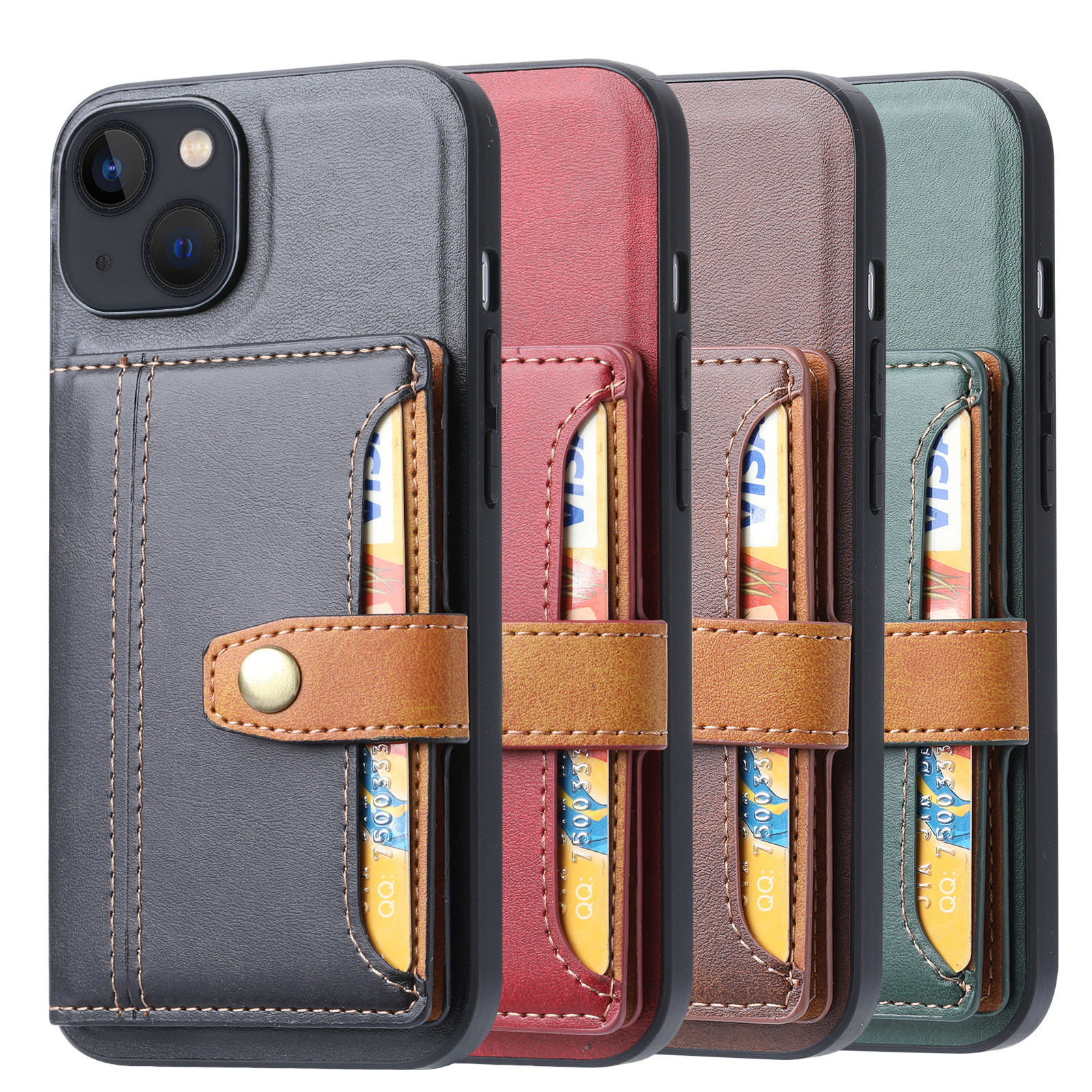 Flip Card Holder Card Casos de telefone celular para iPhone 14 13 Pro Max Wallet PU Cover de couro para celular capa