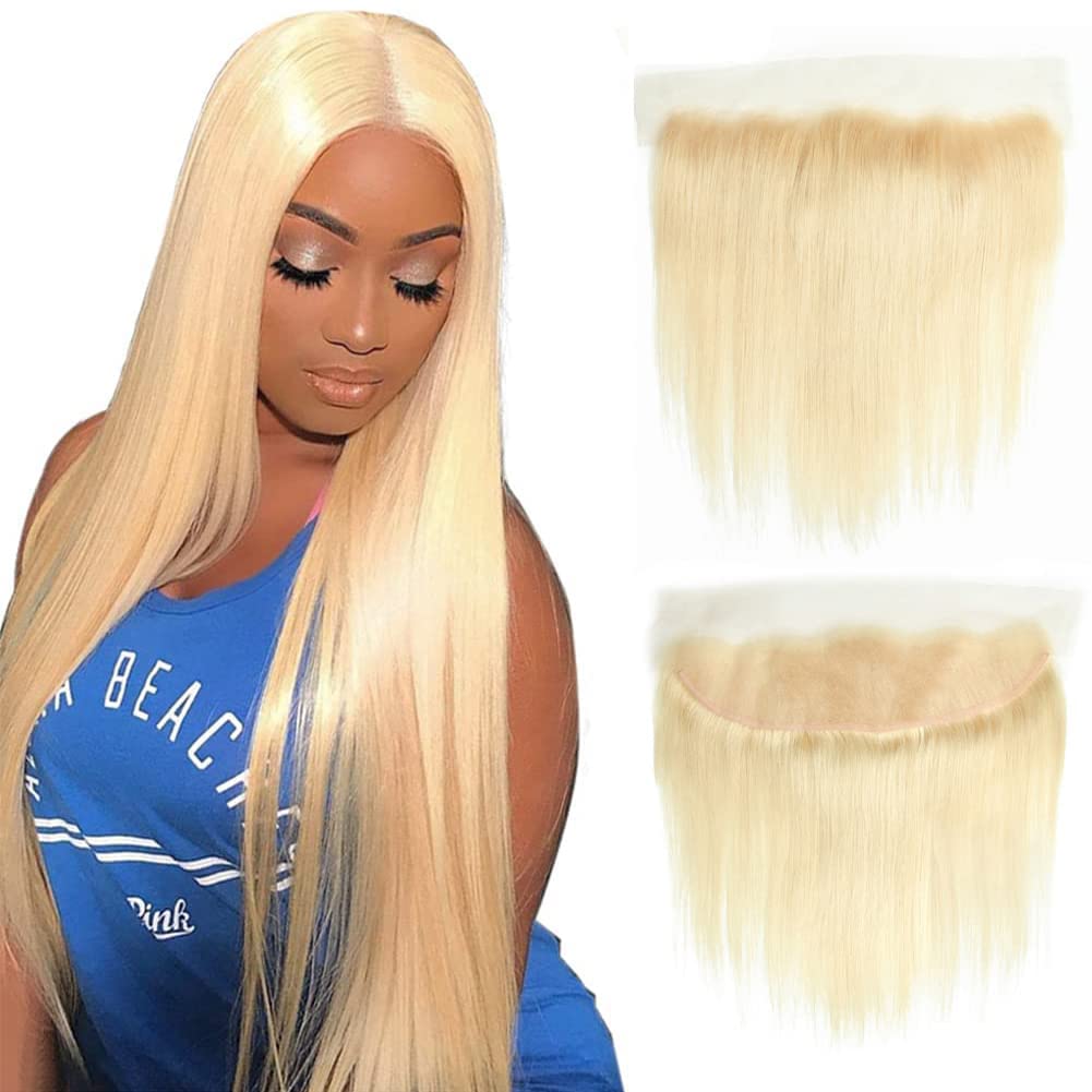 613 Frontals Straight Lace Frontal Closure Hair Ear To Ear Blonde Frontal Virgin Remy Human Hair Blonde Human Hair for Women Free Part Pre Plucked 13x4 Transparent HD