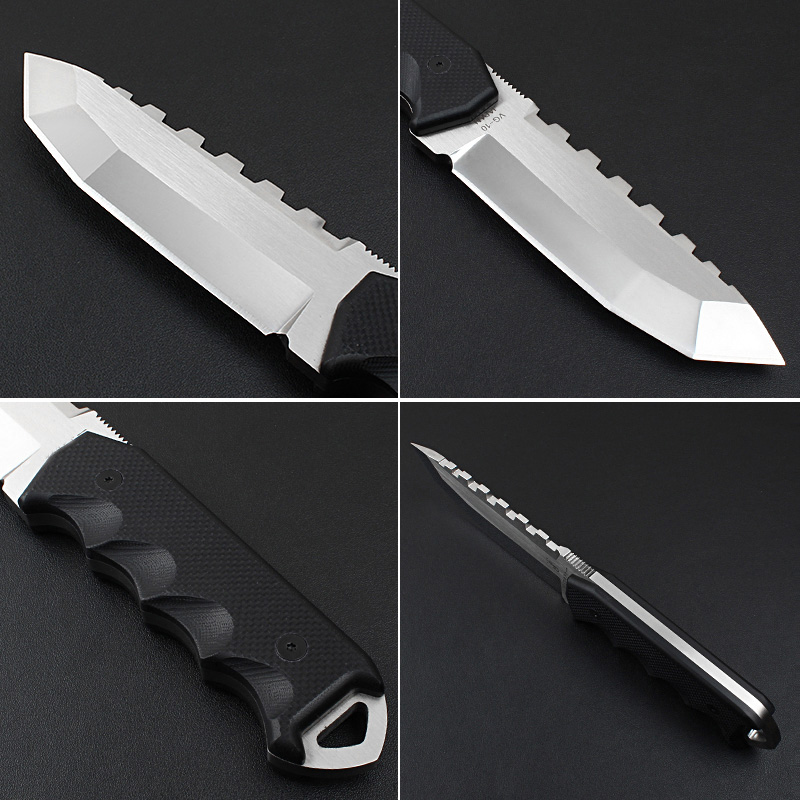 H2321 Silne przetrwanie prosty nóż VG10 Satin Tanto Blade Full Tang G10 Kamienie na świeżym powietrzu Noża ostrzy z Kydex Hong