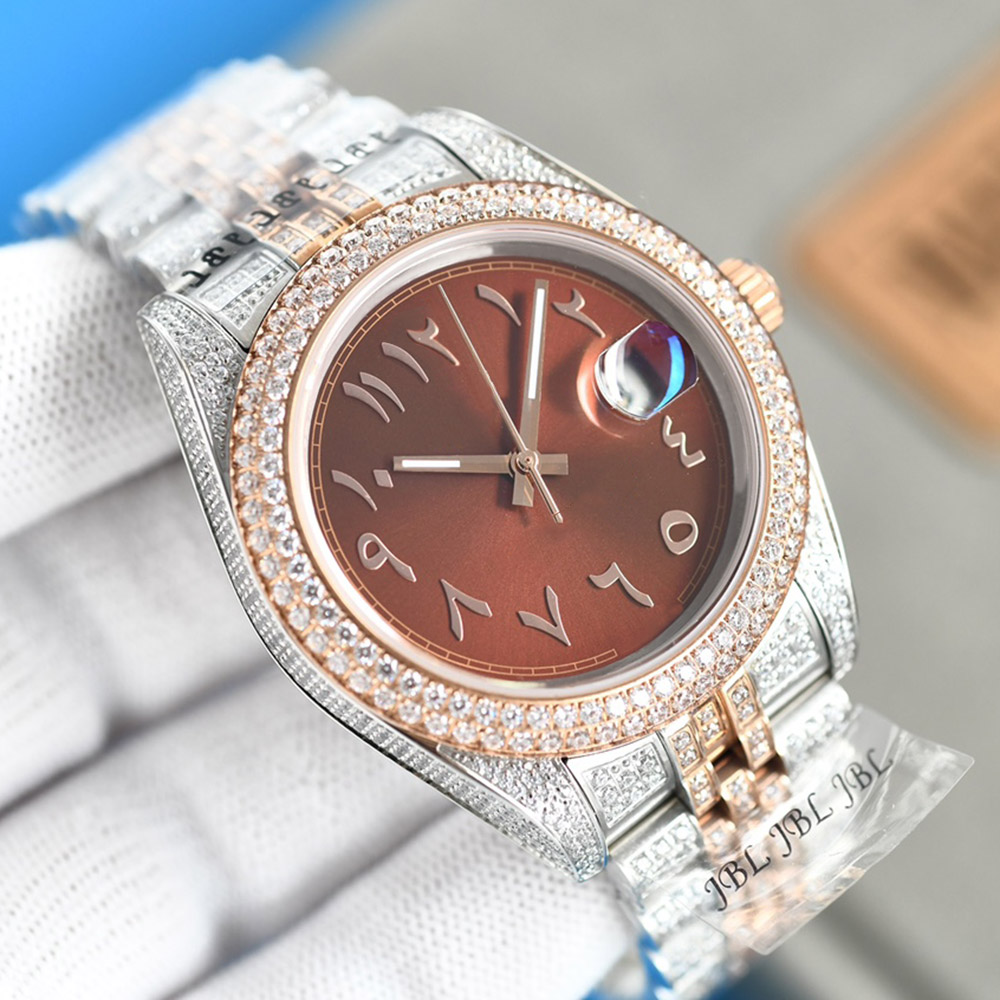 전체 다이아몬드 시계 망 자동 기계식 시계 방수 41mm 다이아몬드 박힌 스틸 사파이어 여성 비즈니스 손목 시계 Montre de Luxe
