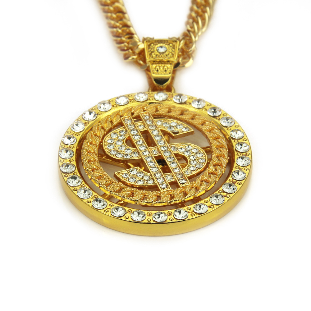 TopBling Personality Hip Hop Rotation Dollar Symbol Pendant Necklace Real White Gold Plated Jewelry