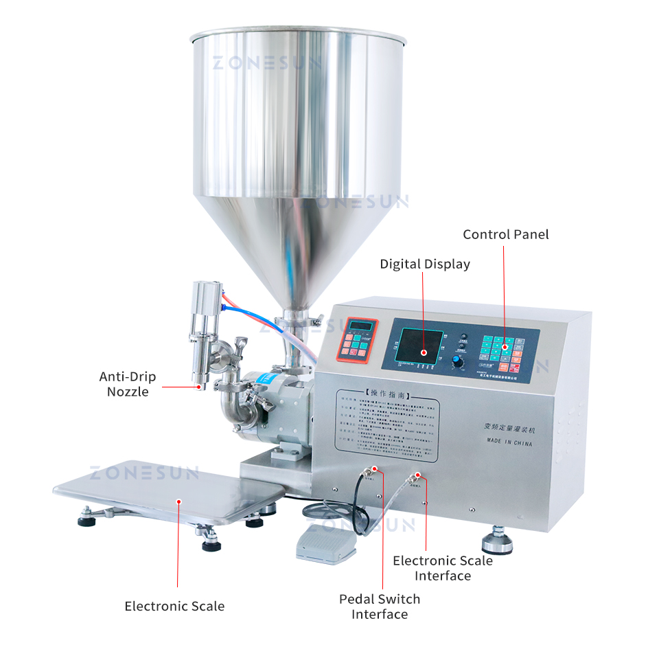 ZONESUN ZS-RPW1 Machine de remplissage et de pesée Pompe à rotor Pâte Crème Liquide visqueux Sauce chili Fabrication de production d'emballages