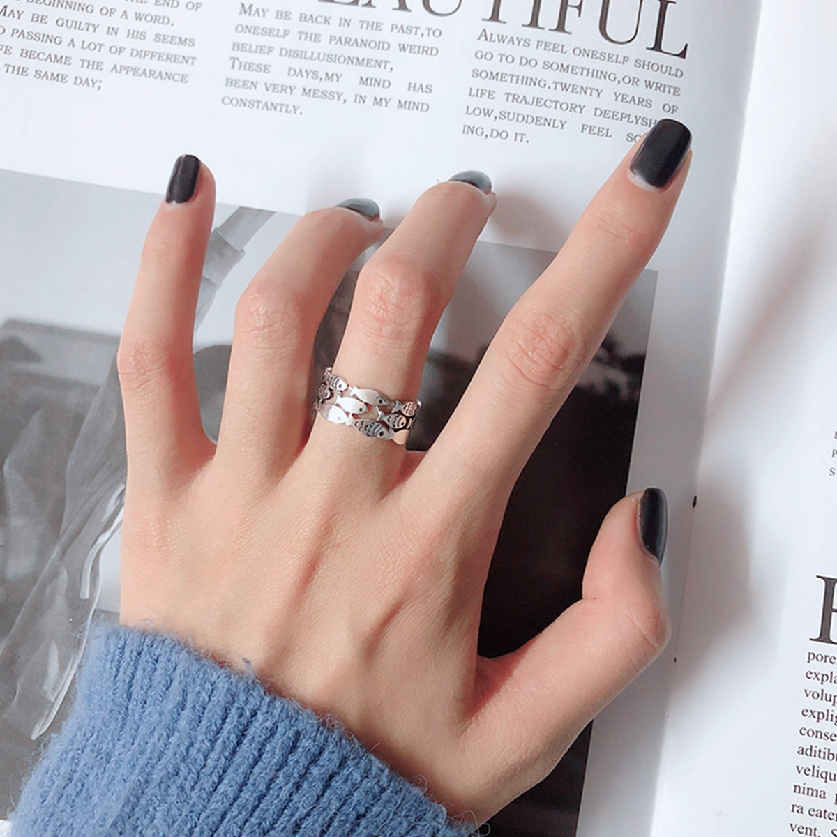 Boho vintage srebrny kolor pierścionki rybne dla kobiet miłośników palców pierścień walentynki Prezenty Kreatywne regulowane biżuterię otwierającą pierścień