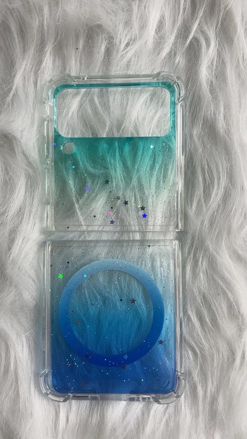 Магнитная беспроводная зарядка для Samsung Z переворачивает 4 3 Zflip4 Flip3 Складывание твердых акриловых TPU Dropming Blue Bling Confetti Sequint
