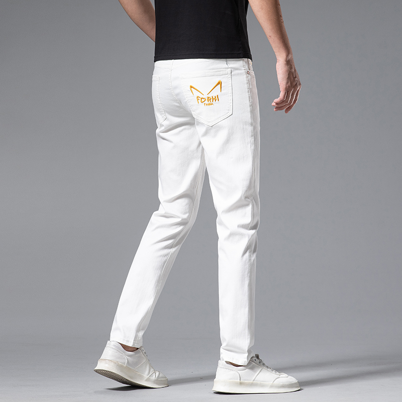 Męskie dżinsy wiosenne lato cienki Slim Fit European American Clothing High-end marka małe proste podwójne spodnie KF9926-3