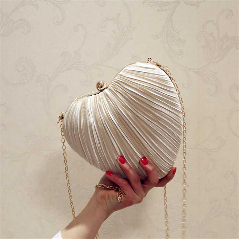 New Women Fold Evening Clutch Heart Shaped Banquet Bags With Chain Wedding Dinner Bags DropShipping MN1293 230224