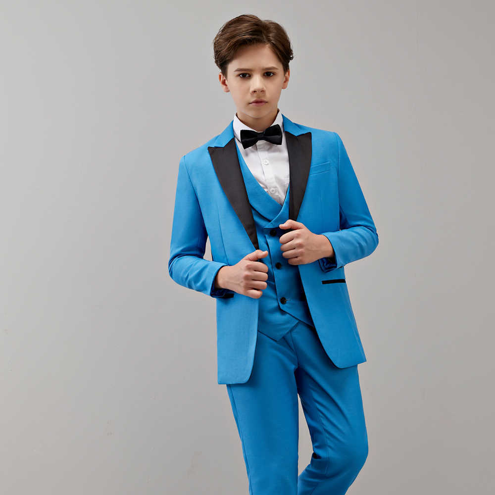 Ensembles de vêtements Garçons Costume formel Mariage Campus Dent Tuxedo Robe Gentleman Enfants Veste Gilet Pantalon Cérémonie Come Blue W0224