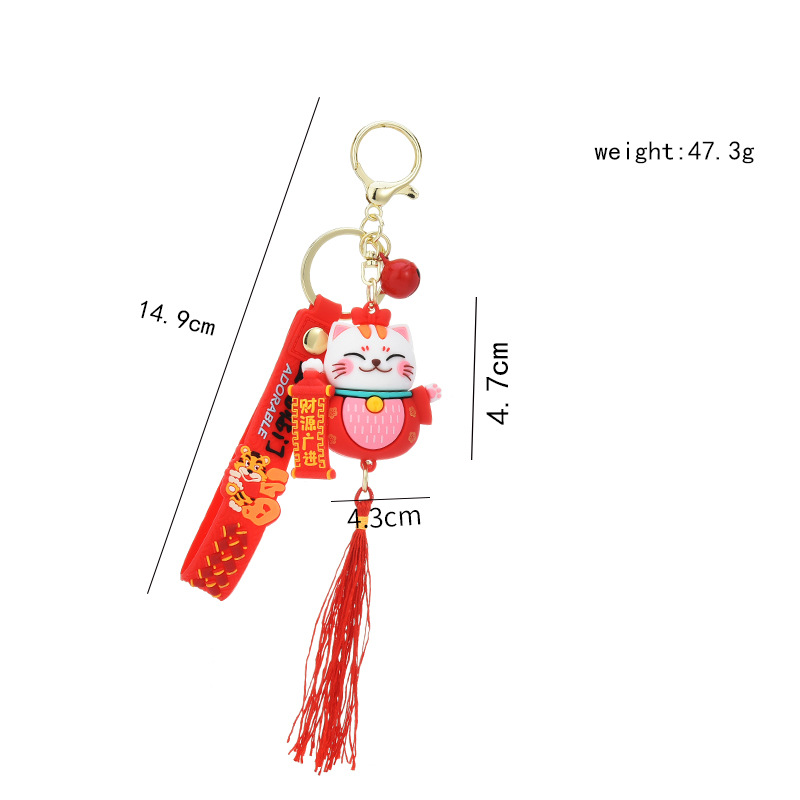 Sleutelringen Handgemaakte DIY Craft Rhinestone Lucky Cat Tassels Cartoon Cat Keychain Cute Bag Charm Holder Cartoon Resin Key Chain K48