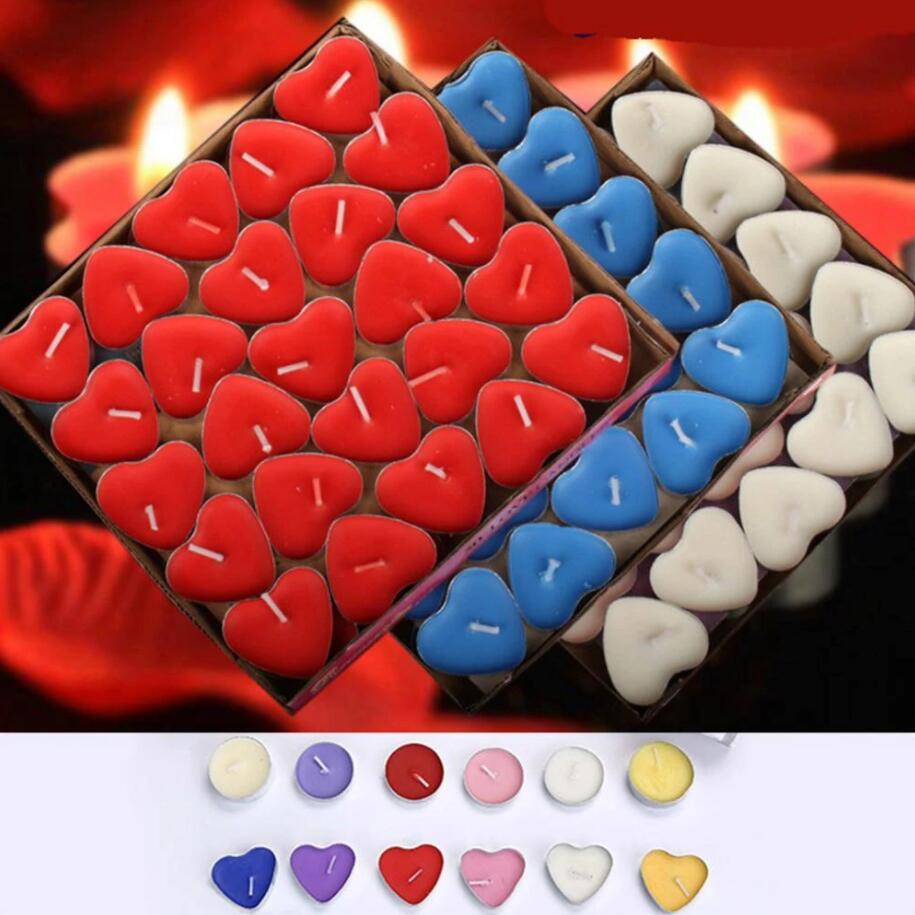 Hj￤rtform DIY -ljus F￤rgglada mini Random Combination Tea Candle For Valentine's Day Wedding Party Room Decor