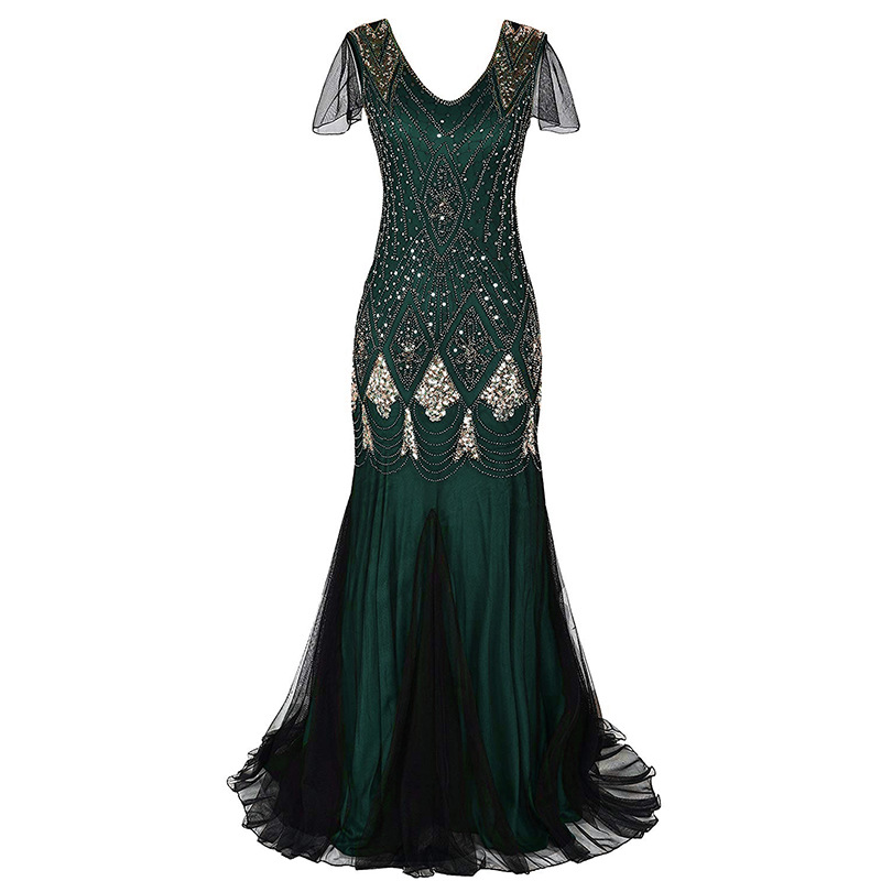 Women Evening Party Dresses Sequin 1920s Flapper Cocktail Mermaid Formal Gown Vintage Long Dress