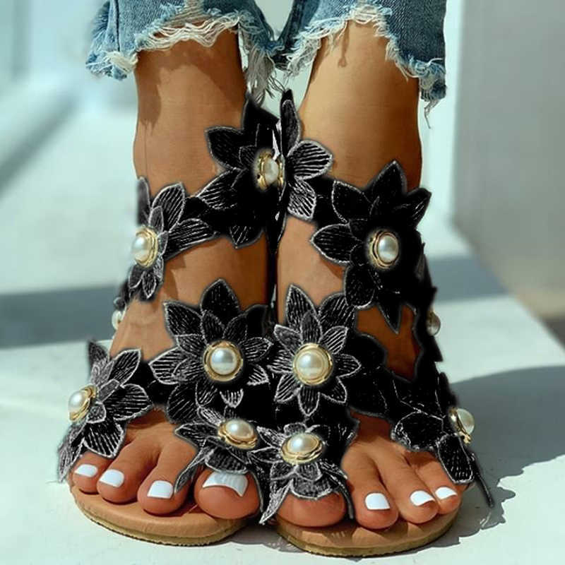 Sandales femmes Boho Style chaussures d'été pour plage plate 2022 fleurs tongs Chaussures Femme 6 couleurs 35-44 Y2302