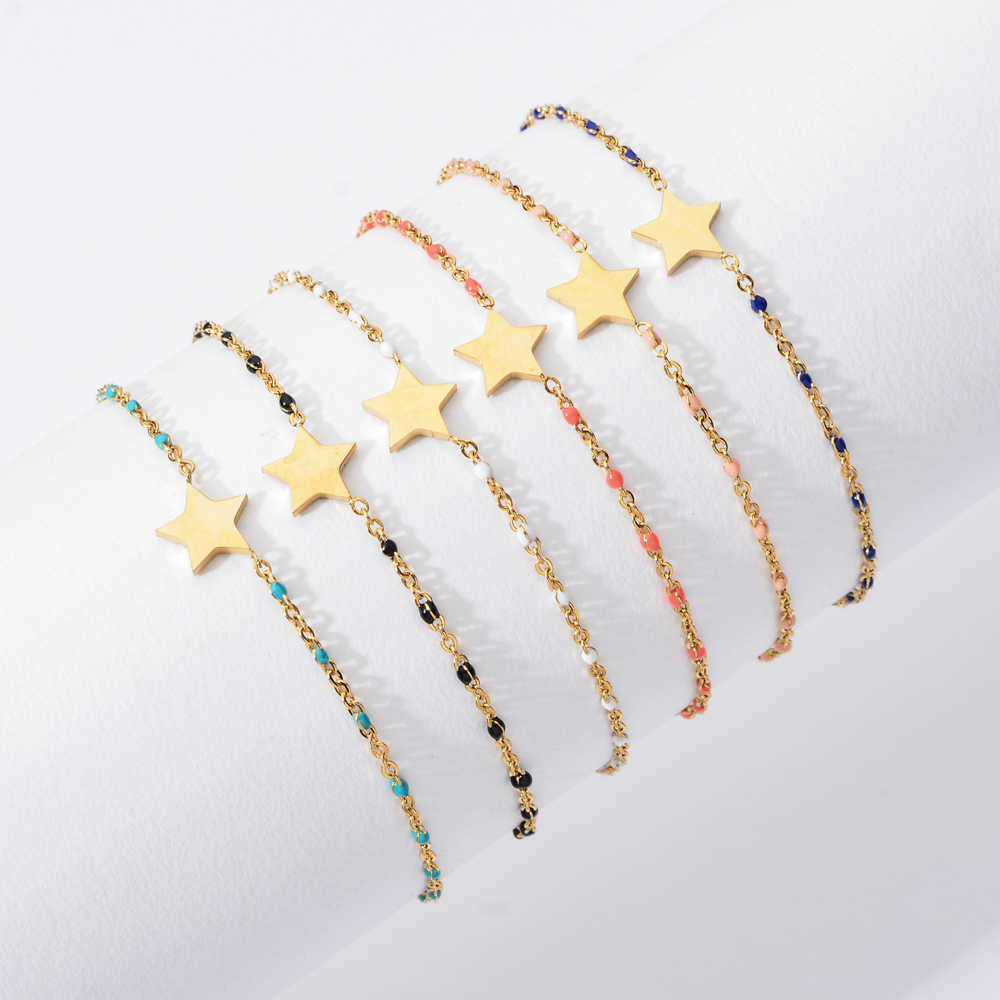 Catena a maglie ZMZY 6 pz / lotto Colore misto Boho Star Bracciale con ciondoli Colore oro Catena a maglie Gioielli Bracciale in acciaio inossidabile Accessori donna G230222