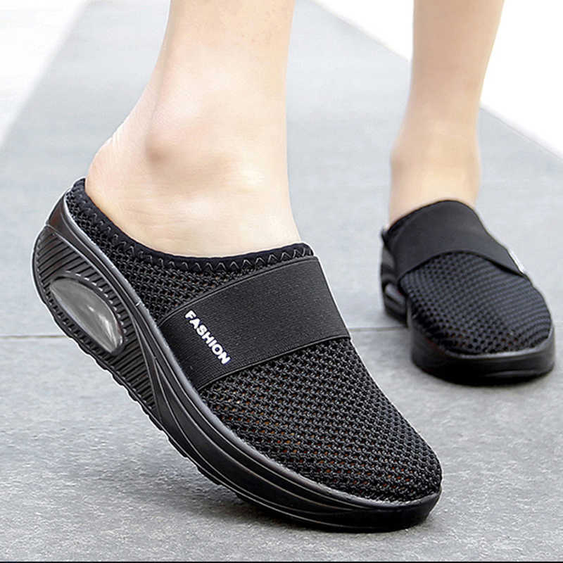 Sandals Women Mesh Lightweight Shoes Woman Slippers Wedge Female Air Cushion Thick Bottem Casual Sneakers Plus Size 43 Y2302