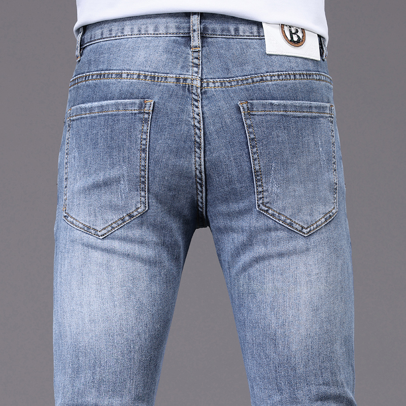 Men's Jeans Spring Summer Thin Slim Fit European American High-end Brand Small Straight Double F Pants KF7523-1