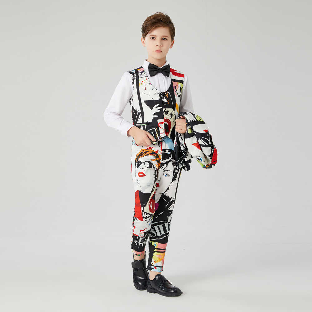 Clothing Sets Children's beauty printed suit Boys Small Suits Flower Girl Dresses Boys Presenters Piano Comes Children's performance suit W0224