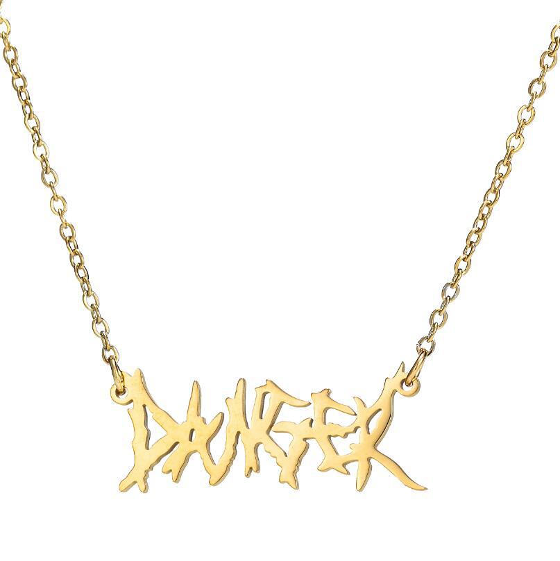 Gothic Punk DANGER Letter Necklaces Stainless Steel Hip Hop Art English Word Initial Pendant Chain Chokers Collar Jewelry