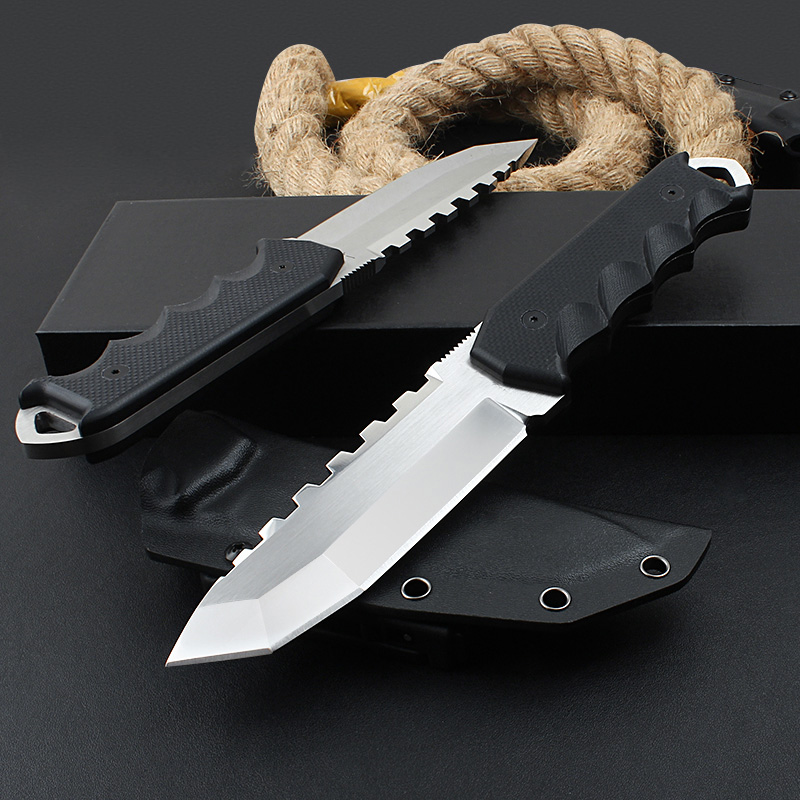 H2321 Strong Survival Straight Knife VG10 Satin Tanto Blade Full Tang G10 Handle Outdoor Camping Fixed Blade Knives With Kydex Hong