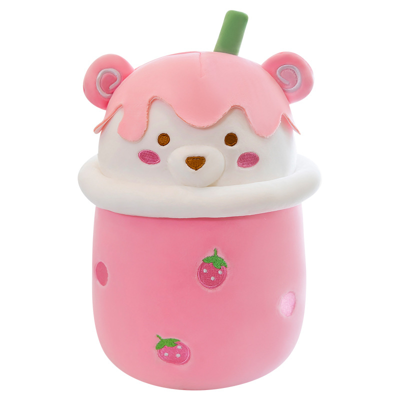 Hot Selling New Fruit Milk Tea Bear Doll Plush Toy Cup Large Bear Doll Poudow Partiage