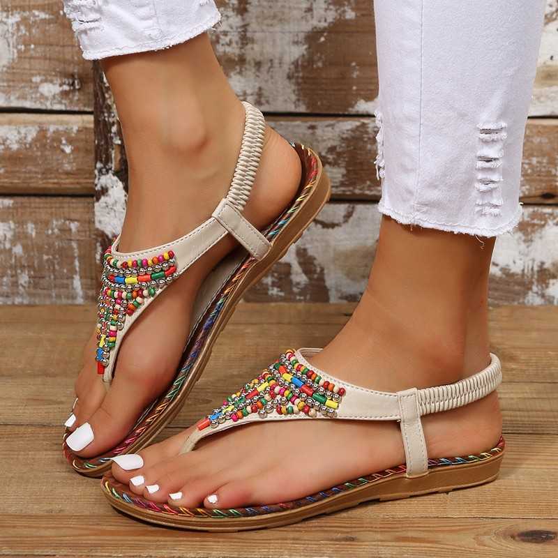 Sandalias Mujer Summer 2023 FashionComfortable Clip Toe Toe Beach Bohemian Slides Flats Flats Crystal Rome Zapatos Y2302