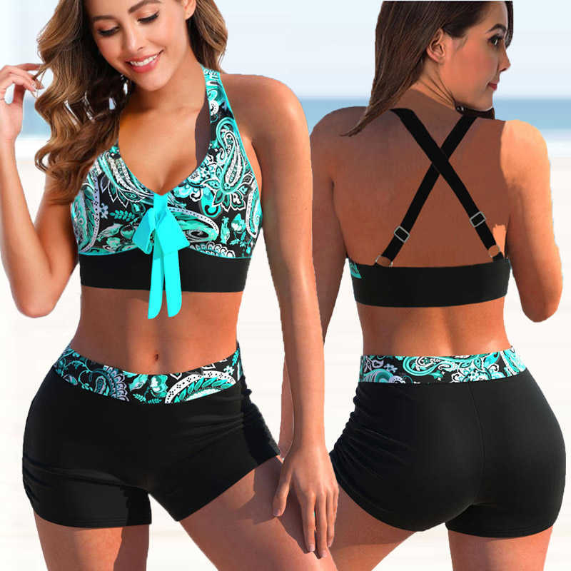 New Female Summer Striped Print Bikini Sets Swimsuit Women Sexy Bathing Suit Two Piece Set Swimwear Loose Beach Tankni