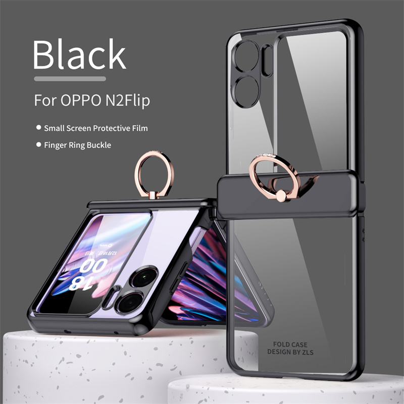 Custodia telefono con fibbia ad anello OPPO Find N2 Flip Clear Glass Cerniera magnetica Scocca pieghevole elettrolitica
