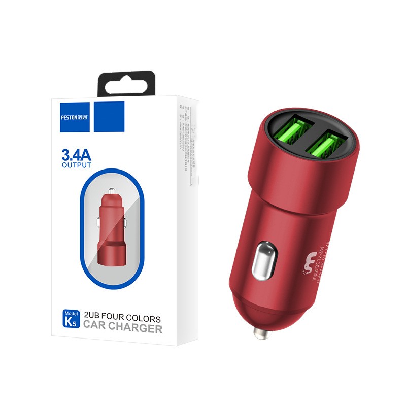 3.4A Dual USB Car Phone Charger Fast Ship USAMS Fast Charge Car Power Converter Testa del caricatore auto in metallo