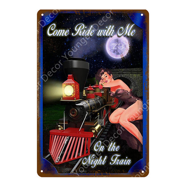 Vintage Sexy Girl Metal Painting Pin Up Girl With Car Bus Truck Train Poster Sexy Lady Metal Signs Garage Wall Decor Bar Pub Club Retro Plate Home Decor Size 30X20CM w01