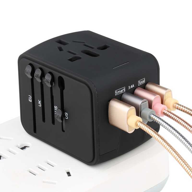 5V Universal Converter Travel Charger Power Adapter With 4 USB Ports Smart Phone Fast Charging US UK EU AUS Conversion Plug