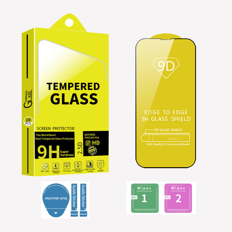 9D gehärtetes Glas Full Courage Displayschutzfolie für iPhone 14 13 12 11 Pro max 7 8 PLUS Samsung A73 A53 A33 A23 A14 5G MOTO G Play mit Paket