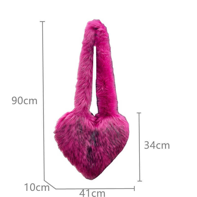 Totes Fluffy Plush Winter Borse da donna Borsa a tracolla in pelliccia sintetica a forma di cuore Cute Love Borse a tracolla donna 2023 Tote Lady Shopper 0224/23