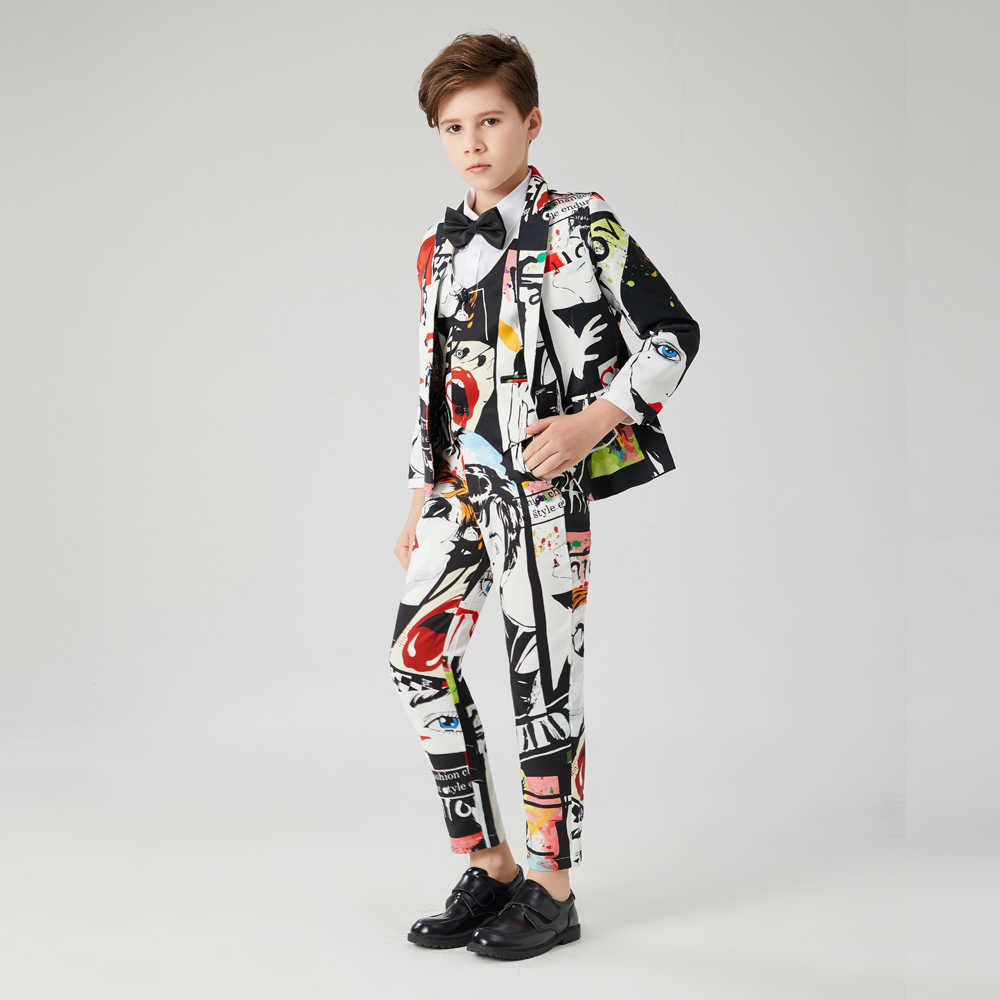 Clothing Sets Children's beauty printed suit Boys Small Suits Flower Girl Dresses Boys Presenters Piano Comes Children's performance suit W0224