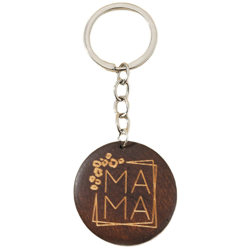 DIY Blank Wooden Keychains Round MAMA Keychain Pendant Mother's Day Gift Key Chain