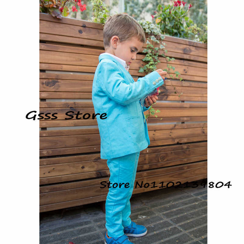 Kleidung Sets Sommer Jungen Anzug 2 Stück Casual Hochzeit Smoking Himmel Blau Formale Blazer Set Kind Kleidung Kinder Jacke Hosen set W0224