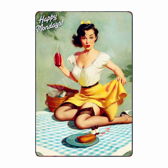 Pin Up Kızlar Poster Teneke İşaret Vintage Seksi Kız Metal Poster Seksi Lady Tin Signs American Art Resim Cafe Pub Bar Kulübü Casino Duvar Ev Duvar Dekor Boyutu 30x20cm W01