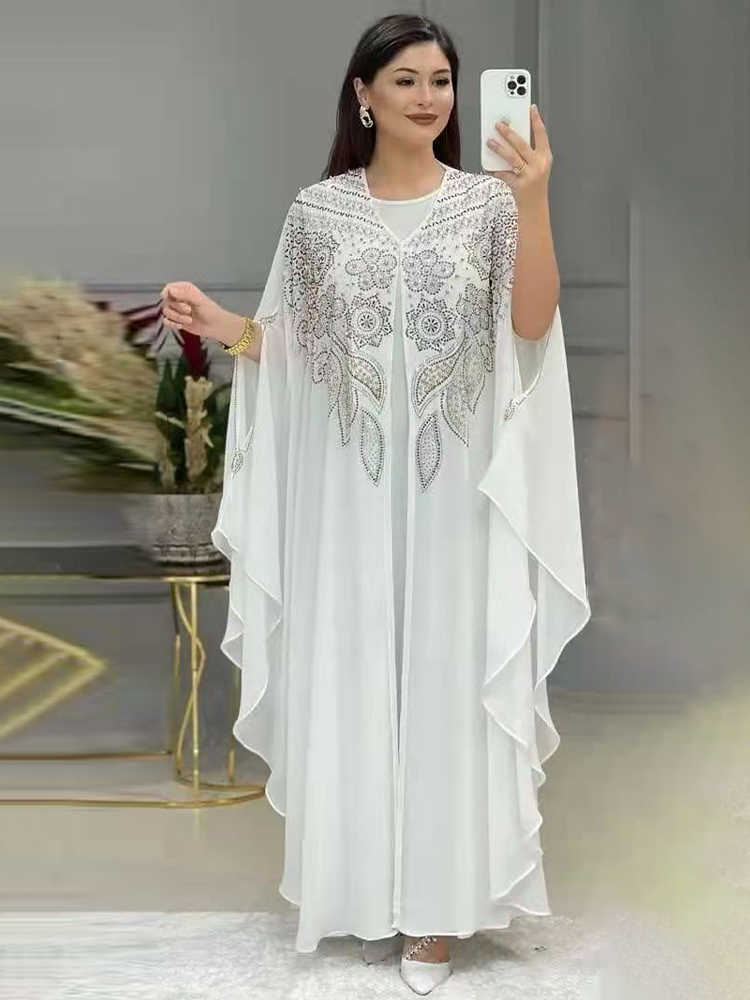 Abbigliamento etnico Abaya le donne Dubai Luxury 2022 Chiffon Boubou Abito moda musulmana Caftano Marocain Occasioni feste di matrimonio Djellaba Femme