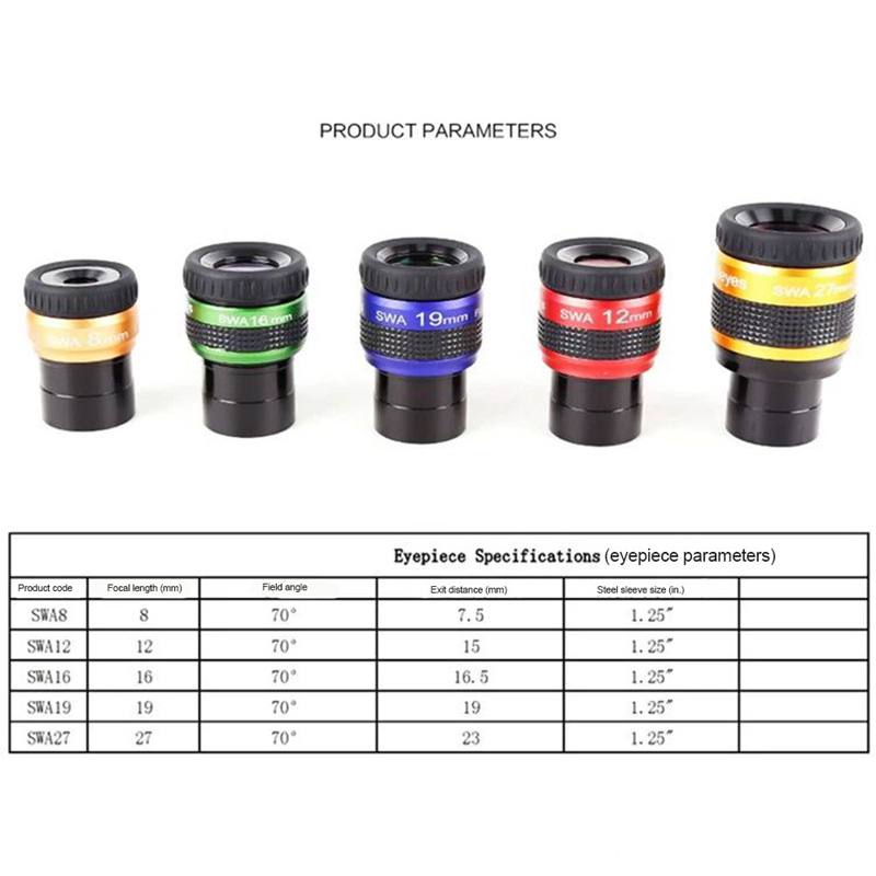 Astronomical telescope 70 ° ultra wide angle eyepiece 8 mm 12 mm 16 mm 19 mm 27mm eyepieces